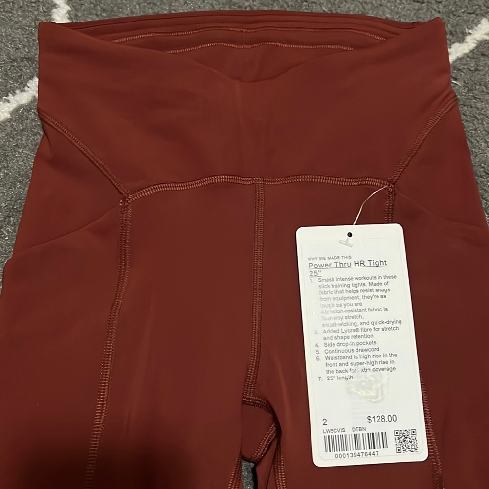 NWT Lululemon Power Thru HR Tight 25” with pockets in Date Brown